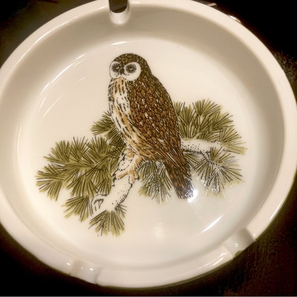Vintage Fitz And Floyd Ceramic Owl Ashtray Collectible Trinket Dish - Picture 1 of 5